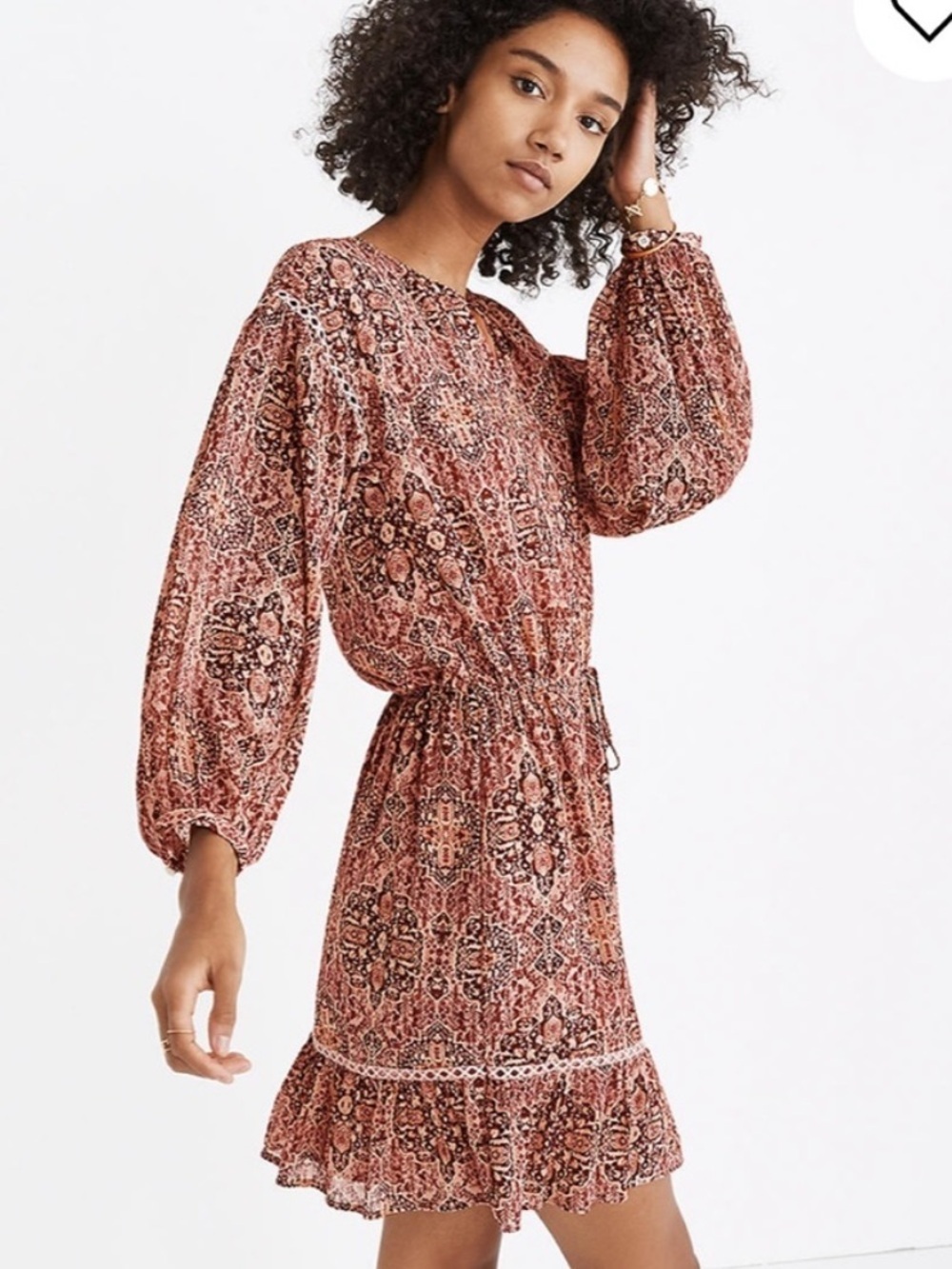 Madewell Long Sleeve Kaleidoscope Bohemian Mini Dress (Medium)